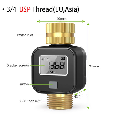 SGS05 LCD Digital Water Flow Meter &ndash; High Accuracy IPX5 UK version (Brass2)