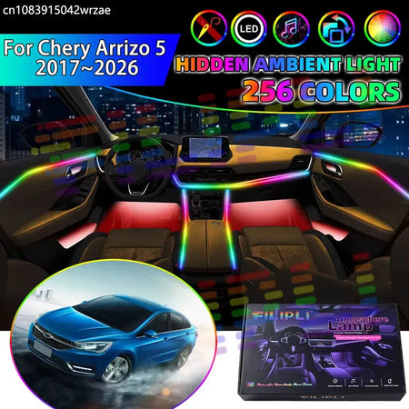 For Chery Arrizo 5 2017~2026 EX Cowin E5 RGB Car Interior Ambient Lights Strips Breathing Lighting Kit App Control LED strips by InterCyprus Trading Ltd