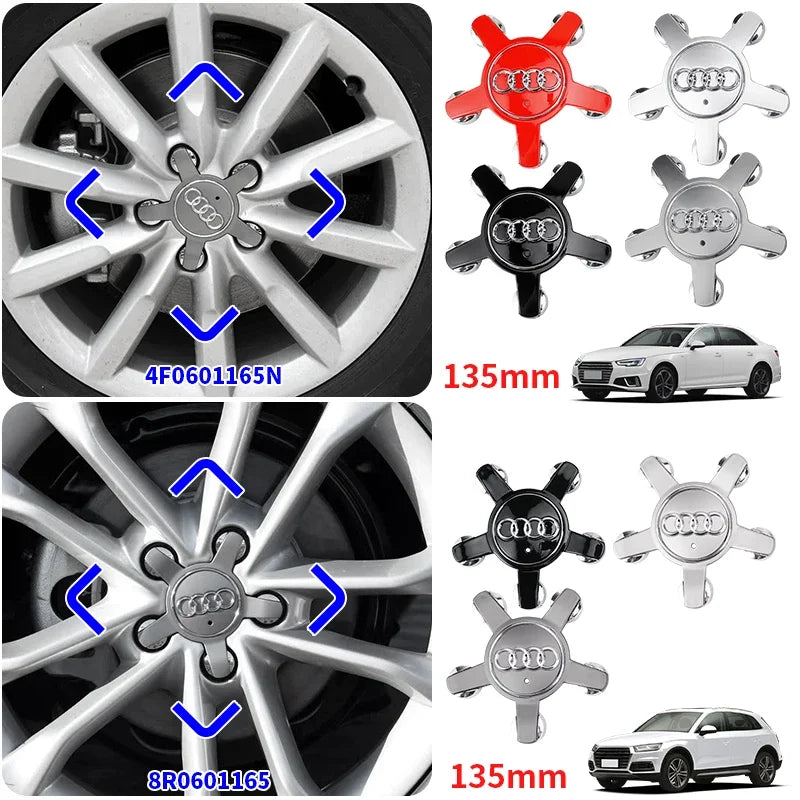 4PCS 135mm Audi Wheel Center Hub Caps Badges 8R0601165 4F0601165N for A1 A3 A4 A5 A6 A7 Q3 Q5 Q7 TT B5 B6 B7 8P 8V