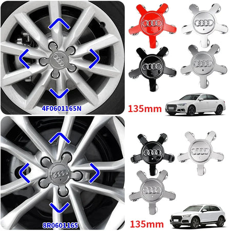 4PCS 135mm Audi Wheel Center Hub Caps Badges 8R0601165 4F0601165N for A1 A3 A4 A5 A6 A7 Q3 Q5 Q7 TT B5 B6 B7 8P 8V