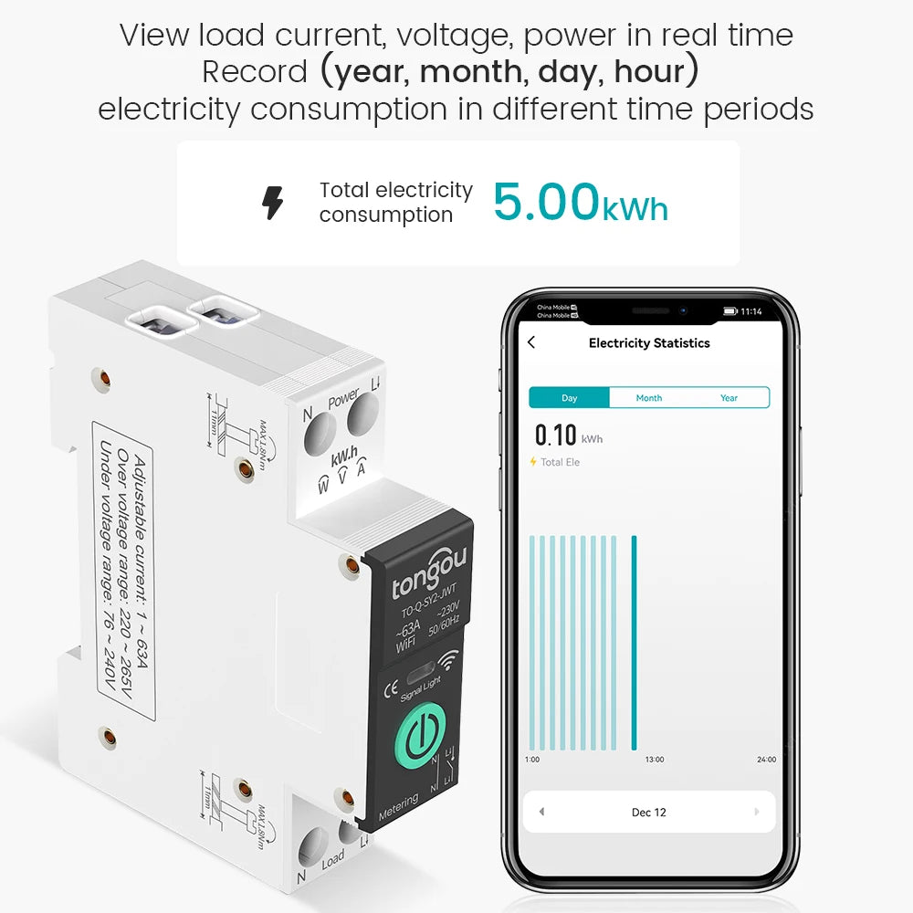 TONGOU WiFi Smart Circuit Breaker with Over/Under Voltage Protection and Remote Control