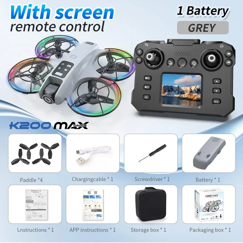 K200 MAX - Foldable Mini Drone With Full Protection 2.4in Screen Gray