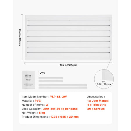 VEVOR Slat Wall Panels &ndash; Easy Install For Garage Storage White / 4 x 4ft  16sq.ft / france