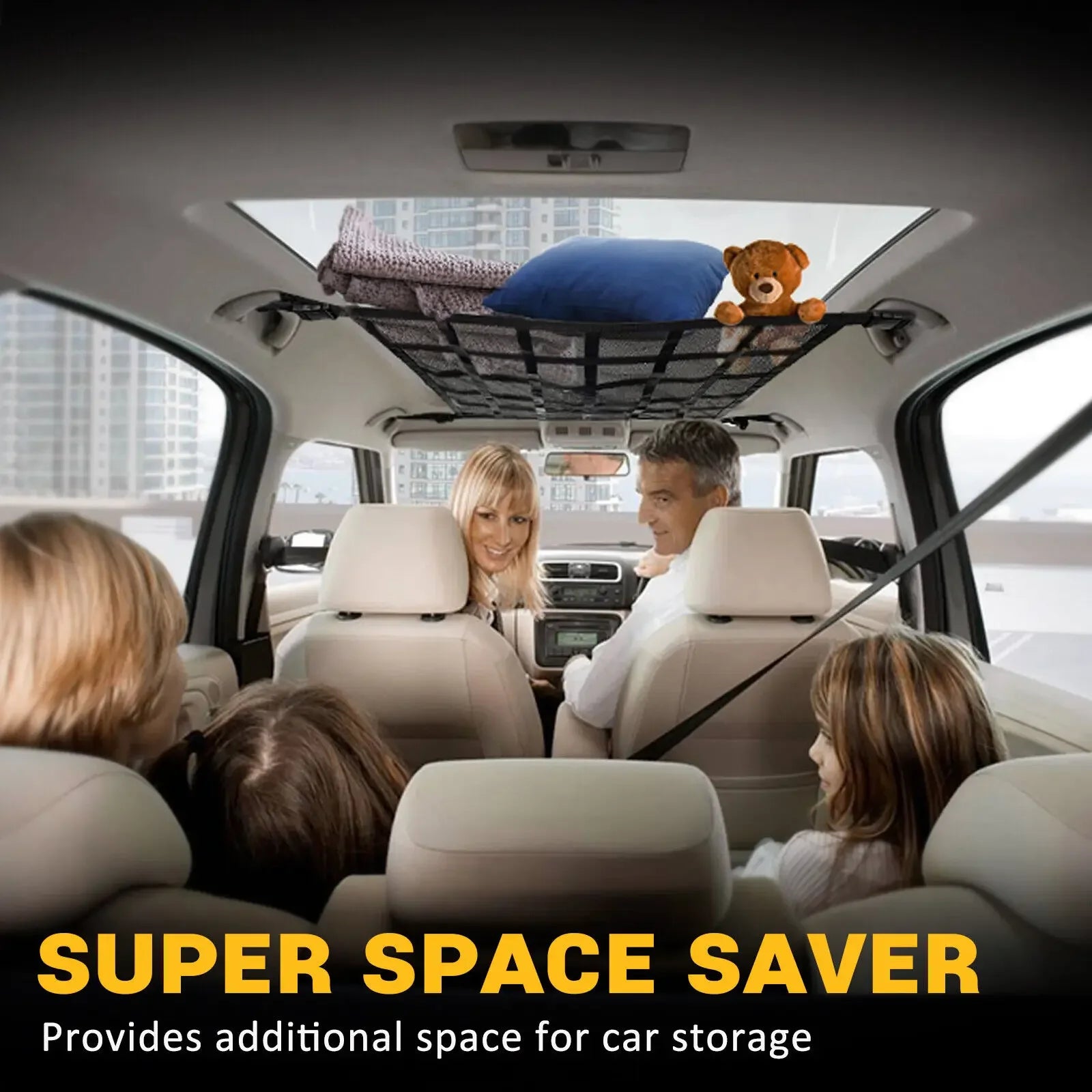 Car Roof Cargo Net Mesh Organizer - Anti Sagging Design