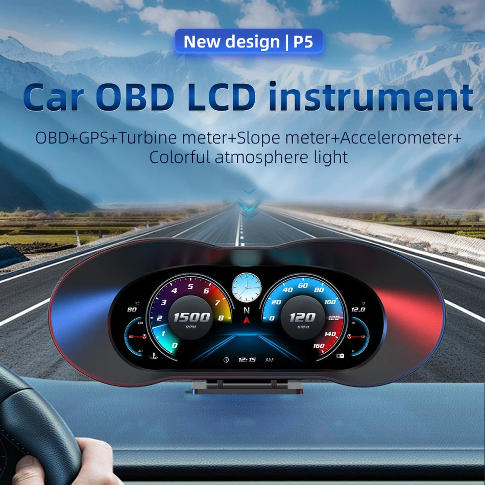 OBD2 LCD Nopeusmittari Tuulilasinäyttö Autoille, Monitoiminen Herätyskello