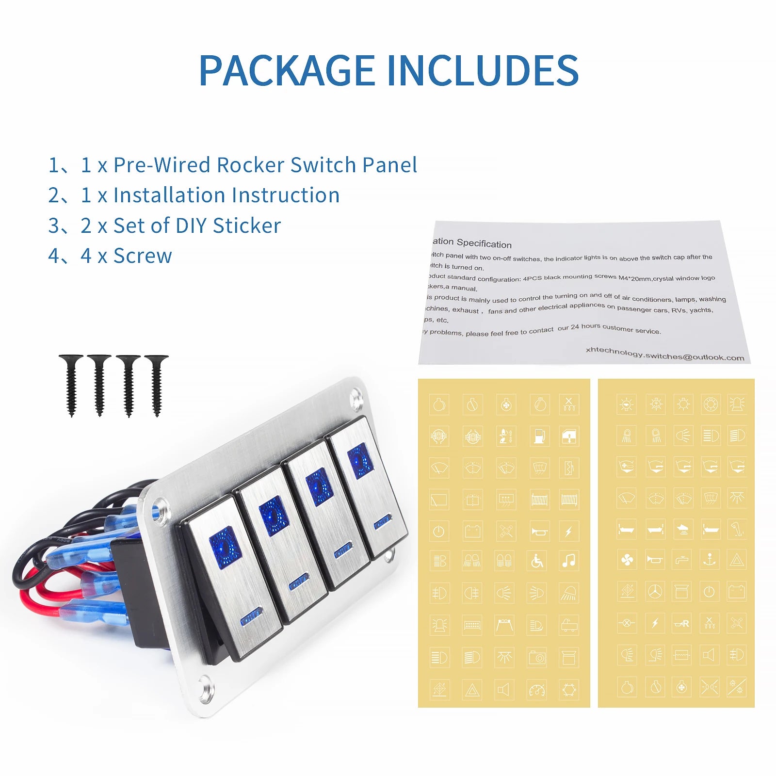 Premium 4/6 Gang Waterproof Switch Panel with Digital Voltmeter and Dual USB Ports 4 gang silver