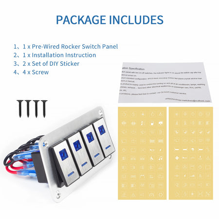 Premium 4/6 Gang Waterproof Switch Panel with Digital Voltmeter and Dual USB Ports 4 gang silver