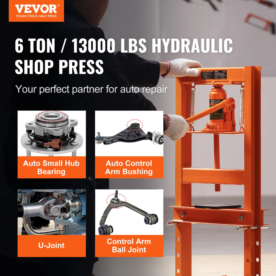 6T Hydraulic Shop Press H-Frame with Plates for Garage Workshop, Automotive