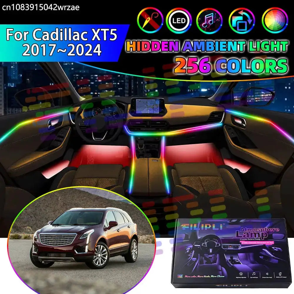 For Cadillac XT5 2017~2024 2018 MK1 RGB Car Interior Ambient Lights Strips Breathing Lighting Kit App Control LED strips Auto by InterCyprus Trading Ltd