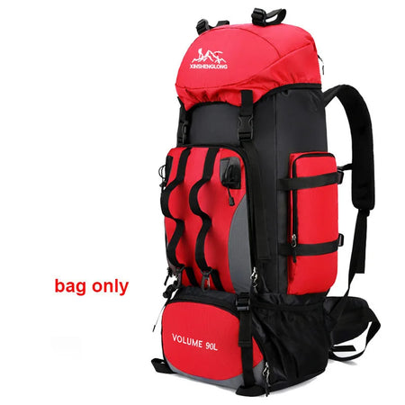 Hiking Trekking Bag &ndash; Waterproof 90L Capacity For Outdoors Red