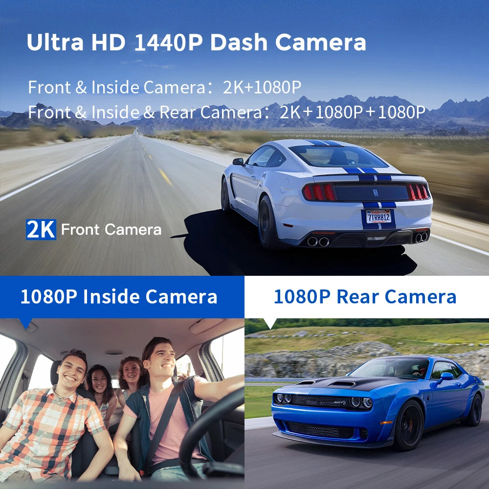 3 Channel Dash Cam &ndash; 2K Front and Rear Dual Lens with GPS WiFi and Night Vision