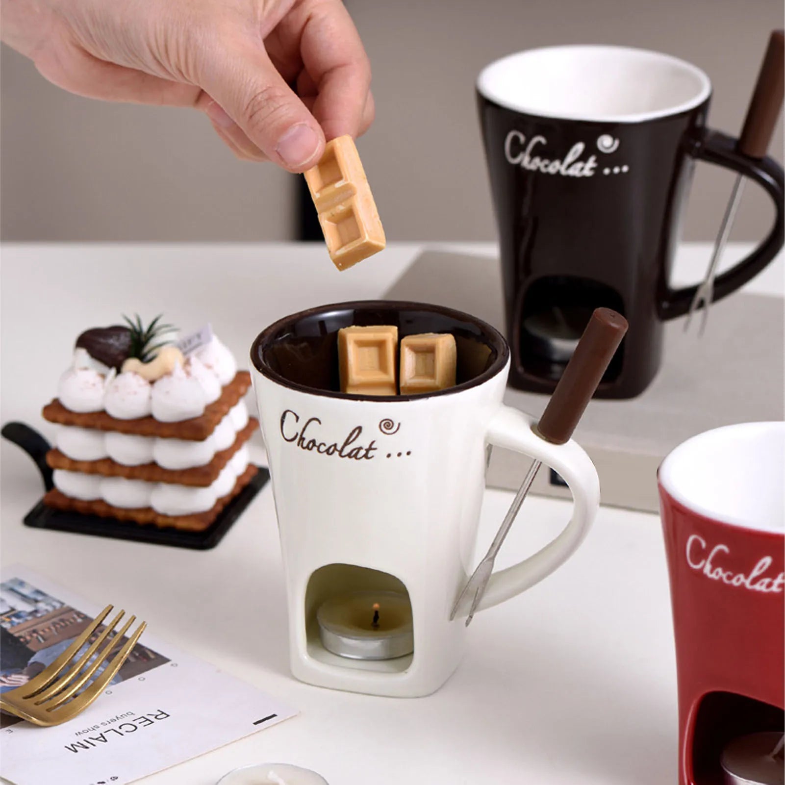 Chocolate Melting Cup Fondue Mug &ndash; Ceramic Butter Warmer