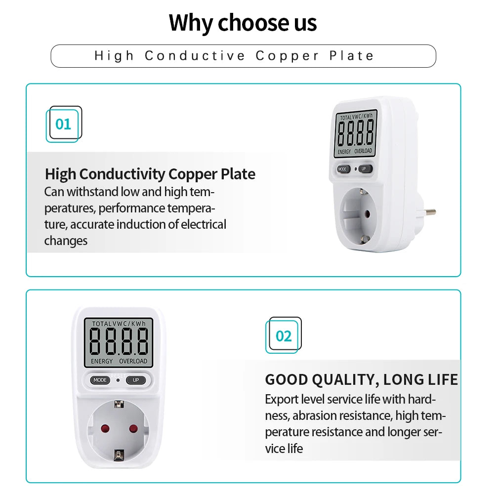 Power Meter Wattmeter LCD Energy Meter EU Plug &ndash; Digital