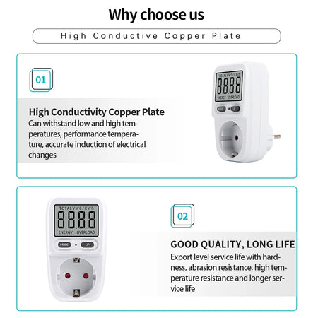 Power Meter Wattmeter LCD Energy Meter EU Plug &ndash; Digital