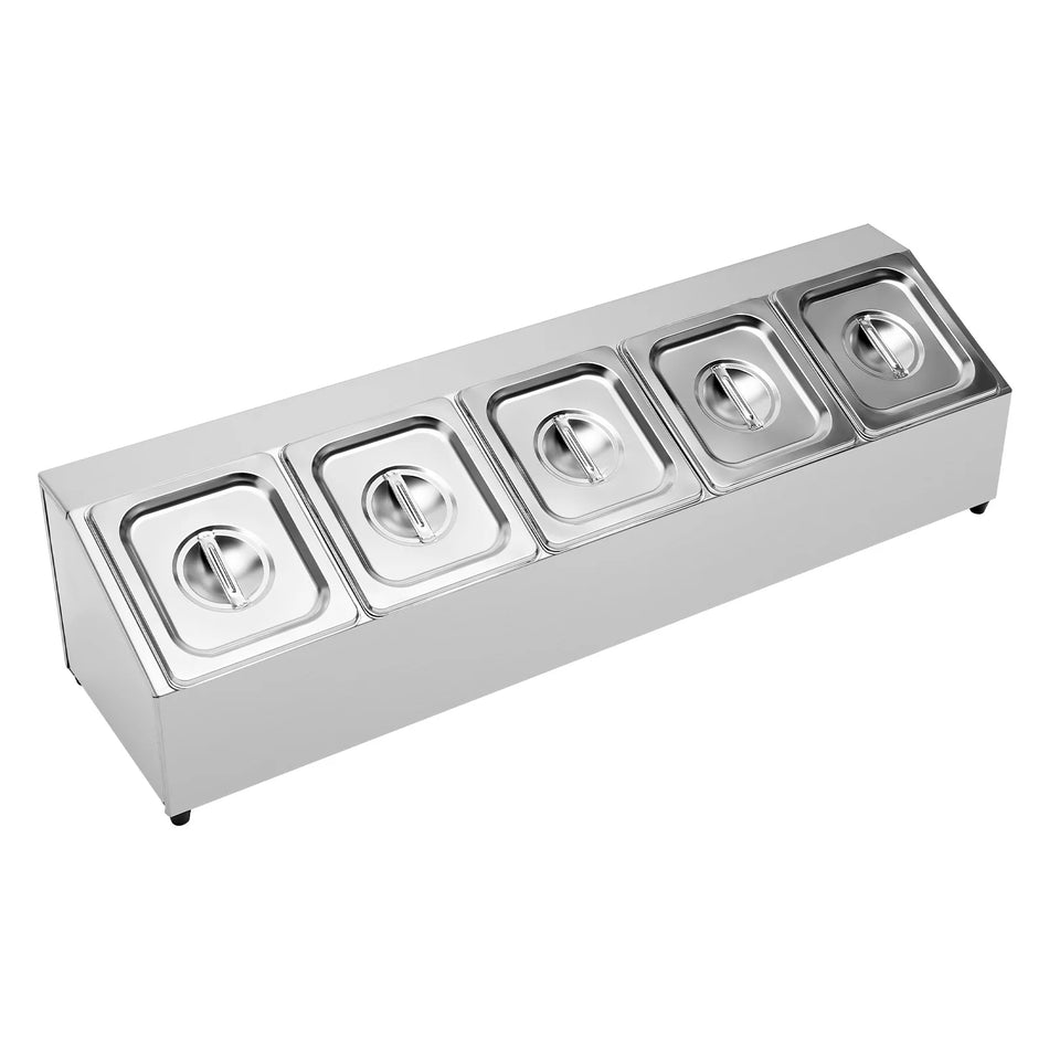 Kryddställ i rostfritt stål med 5 behållare för bänkskiva