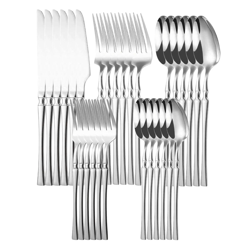 KNGZI Stainless Steel Dinnerware Set &ndash; Eco-Friendly and Dishwasher Safe Silver / 30Pcs