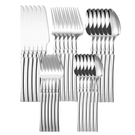 KNGZI Stainless Steel Dinnerware Set &ndash; Eco-Friendly and Dishwasher Safe Silver / 30Pcs