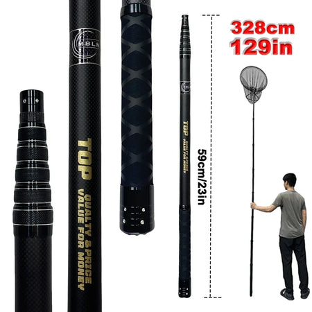 MBLN Ultralight Carbon Fiber Telescopic Fishing Landing Net, 328cm