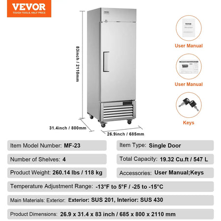 VEVOR Commercial Freezer Reach In Single Door Auto Defrost Single-door / CZECH REPUBLIC