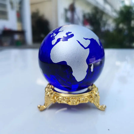 6cm Crystal Earth Ball with Base &ndash; Feng Shui Desk Decor with golden low base / 60mm