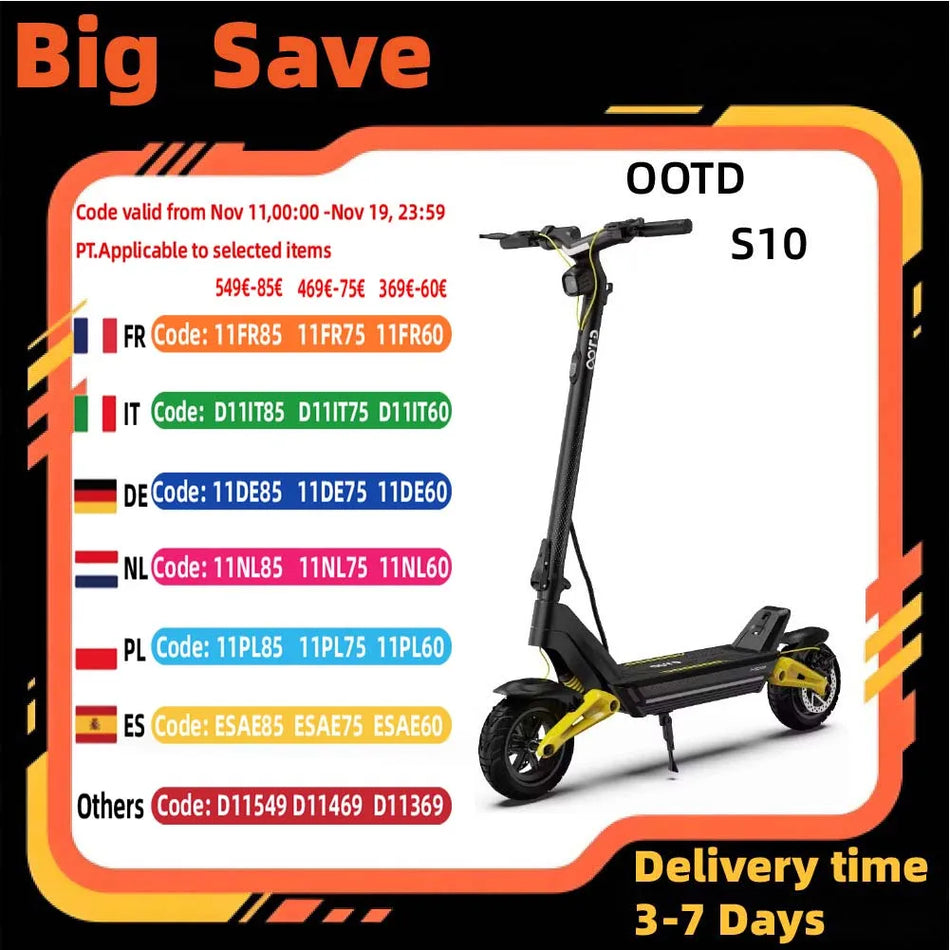 OOTD S10 Αναδιπλούμενη Ηλεκτρική Σκούτερ, 1400W Εκτός Δρόμου, 48V 20Ah Μπαταρία