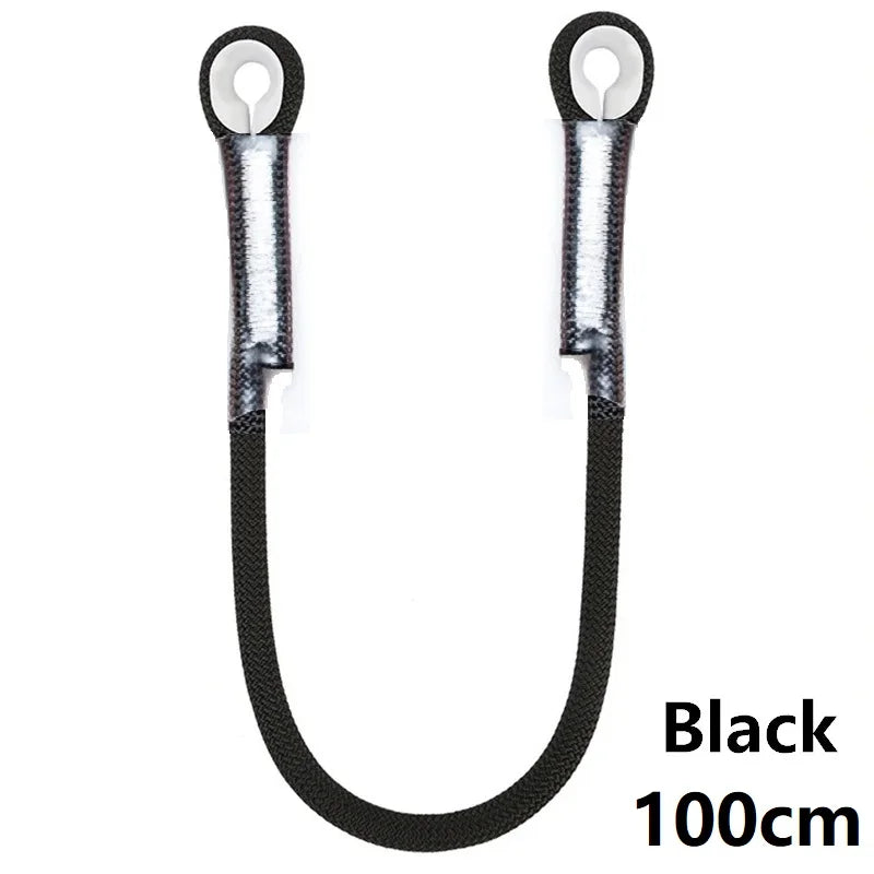 Outdoor Rock Climbing Lanyard 10.5mm Static Rope 20kN Protective Eye-to-eye Pre-Sewn Cord Loop Sling Mountaineering Equipment Black-100cm