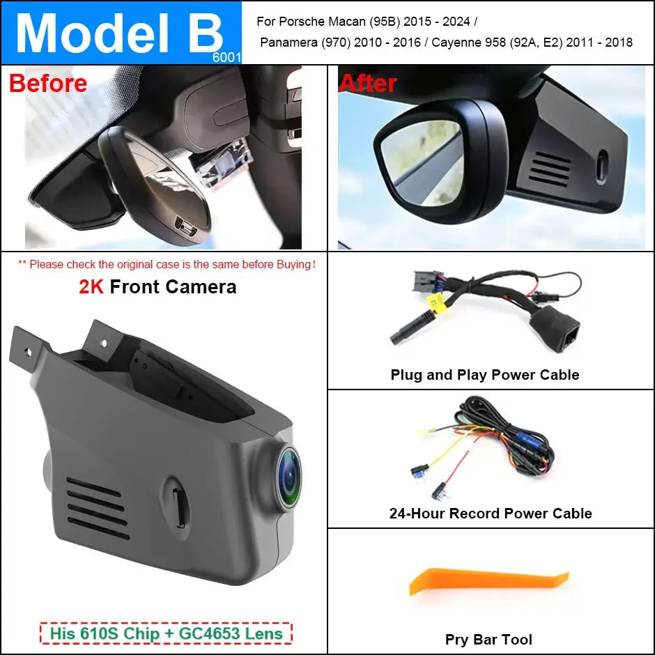 Plug and Play Hidden 4K Dash Cam Car DVR Front/Rear Camera For Porsche Panamera Cayenne Macan Taycan 911 718 2010-2025 by InterCyprus Trading Ltd