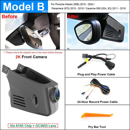 Plug and Play Hidden 4K Dash Cam Car DVR Front/Rear Camera For Porsche Panamera Cayenne Macan Taycan 911 718 2010-2025 by InterCyprus Trading Ltd