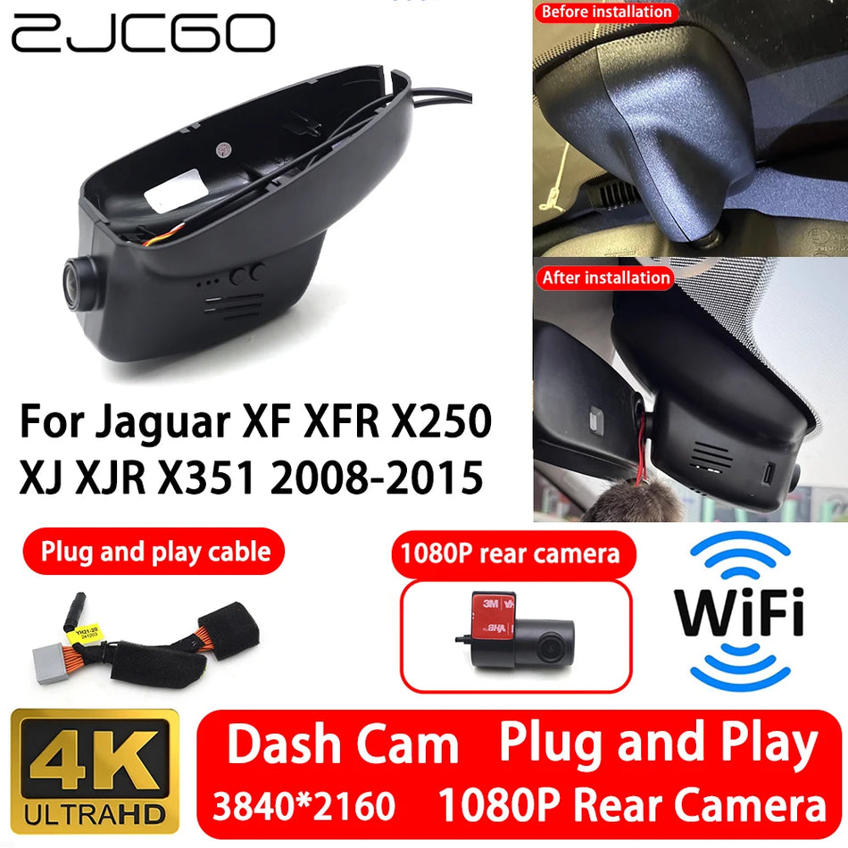 Jaguar XF Dash Cam 4K Front and Rear with Wifi, Plug and Play Video Recorder