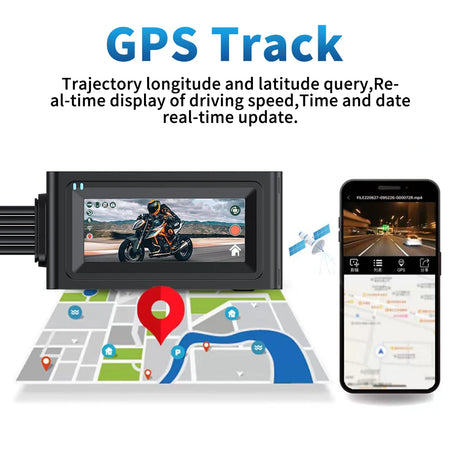 Motorcycle Camera Touch Screen Wifi GPS &ndash; HD 1080P Dual Lens Waterproof Dash Cam
