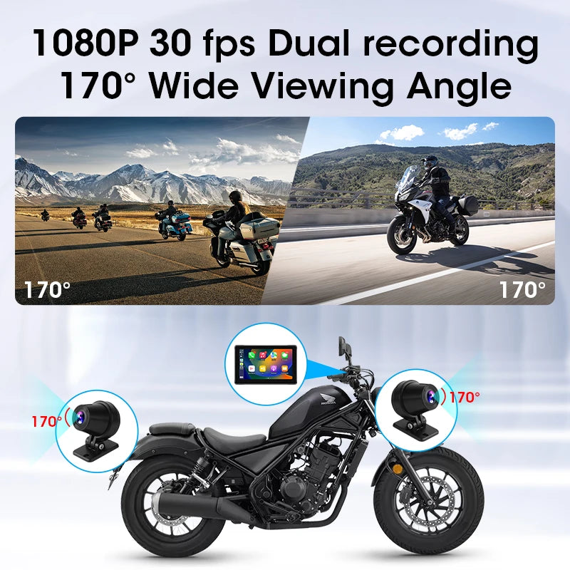 Develuck 7-Inch GPS Motorcycle Monitor with Wireless CarPlay and Android Auto, IPX7 Waterproof DVR Display
