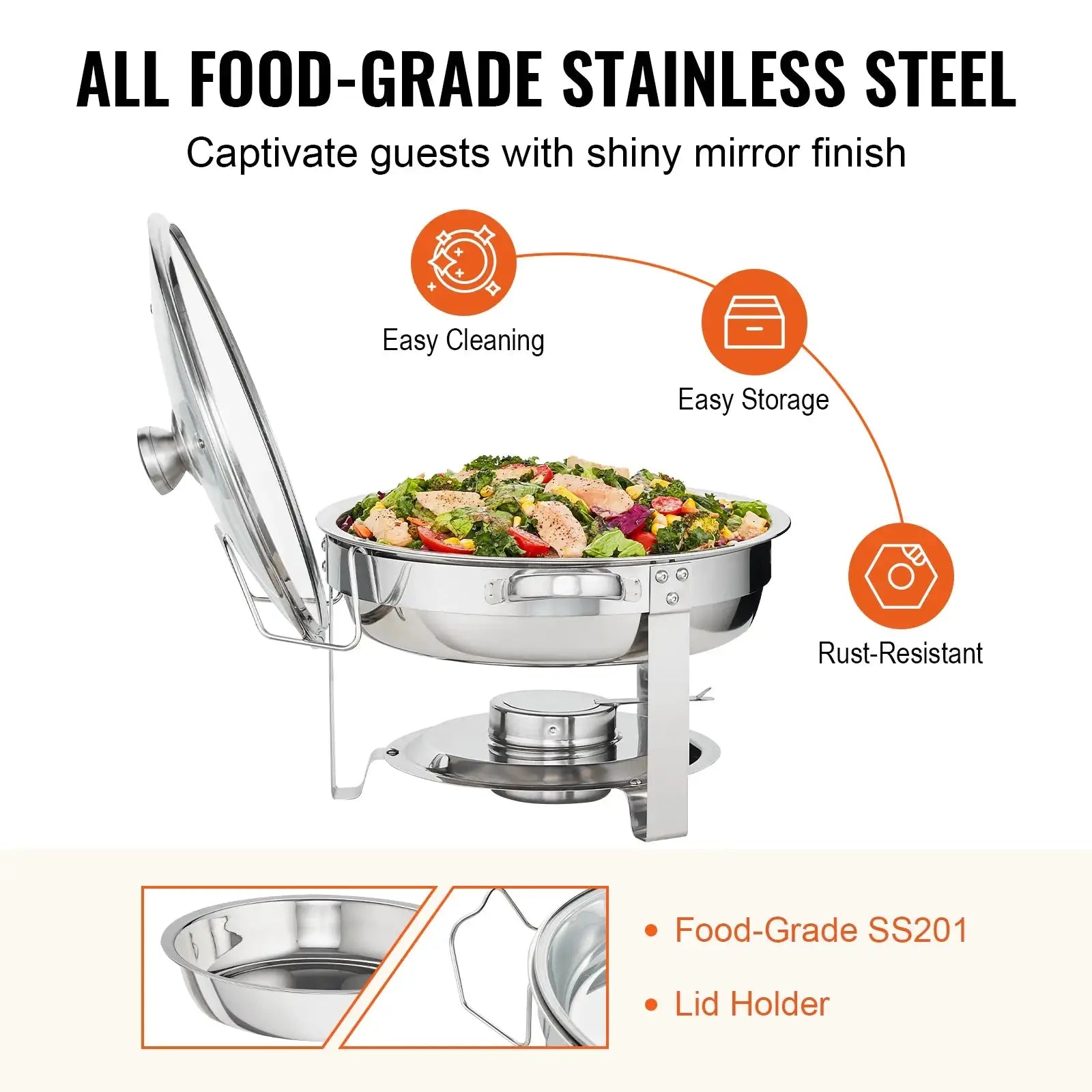 4Qt Round Stainless Steel Chafing Dish Set 2 Pack