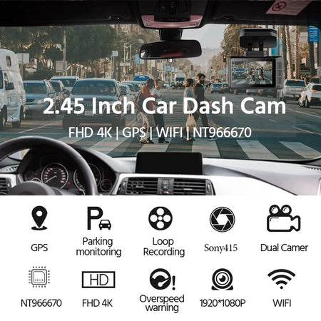 ACCEO 4K Dash Cam WIFI Car DVR - Dual Lens 24H Monitor