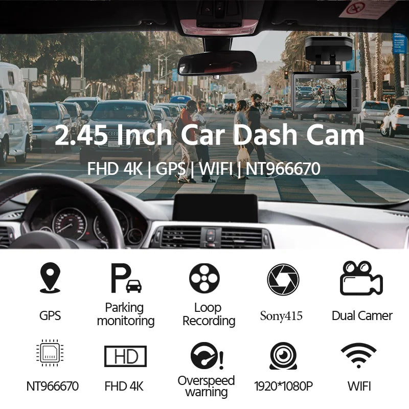 ACCEO 4K Dash Cam WIFI Car DVR - Dual Lens 24H Monitor