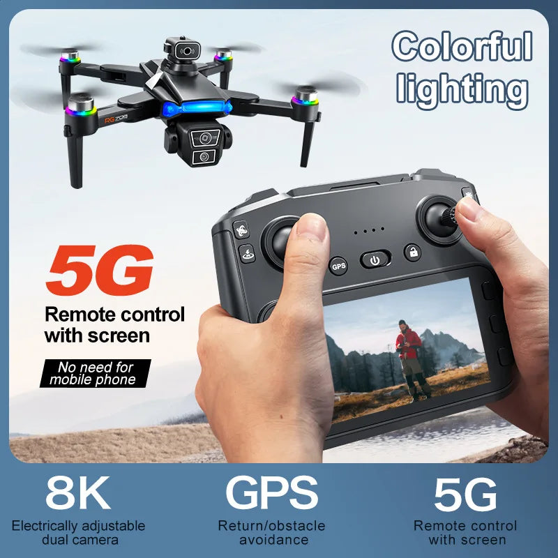 Drone RG706MAX com GPS, Ecrã de 4,5 polegadas, Câmara Dupla 8K HD, Quadcóptero FPV
