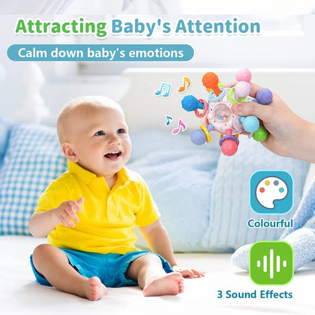 Bright Silicone Sensory Rattle Ball for Baby Development 0-12 Months