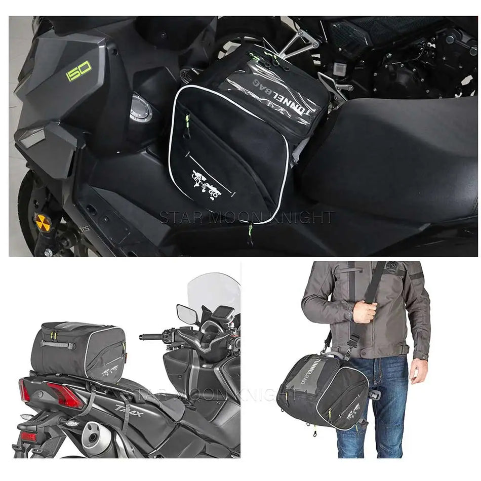 Τσάντα σέλας για σκούτερ Yamaha NMax 155, τσάντα τούνελ πίσω ουράς 23L, κατασκευασμένη από πολυεστέρα και κορδούρα