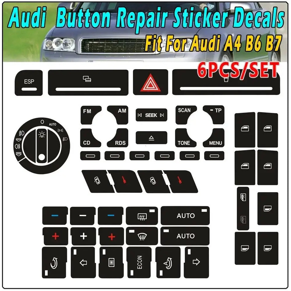 Control Panel Button Decals Imitation Carbon Fiber for Audi A4 B6 B7 by InterCyprus Trading Ltd