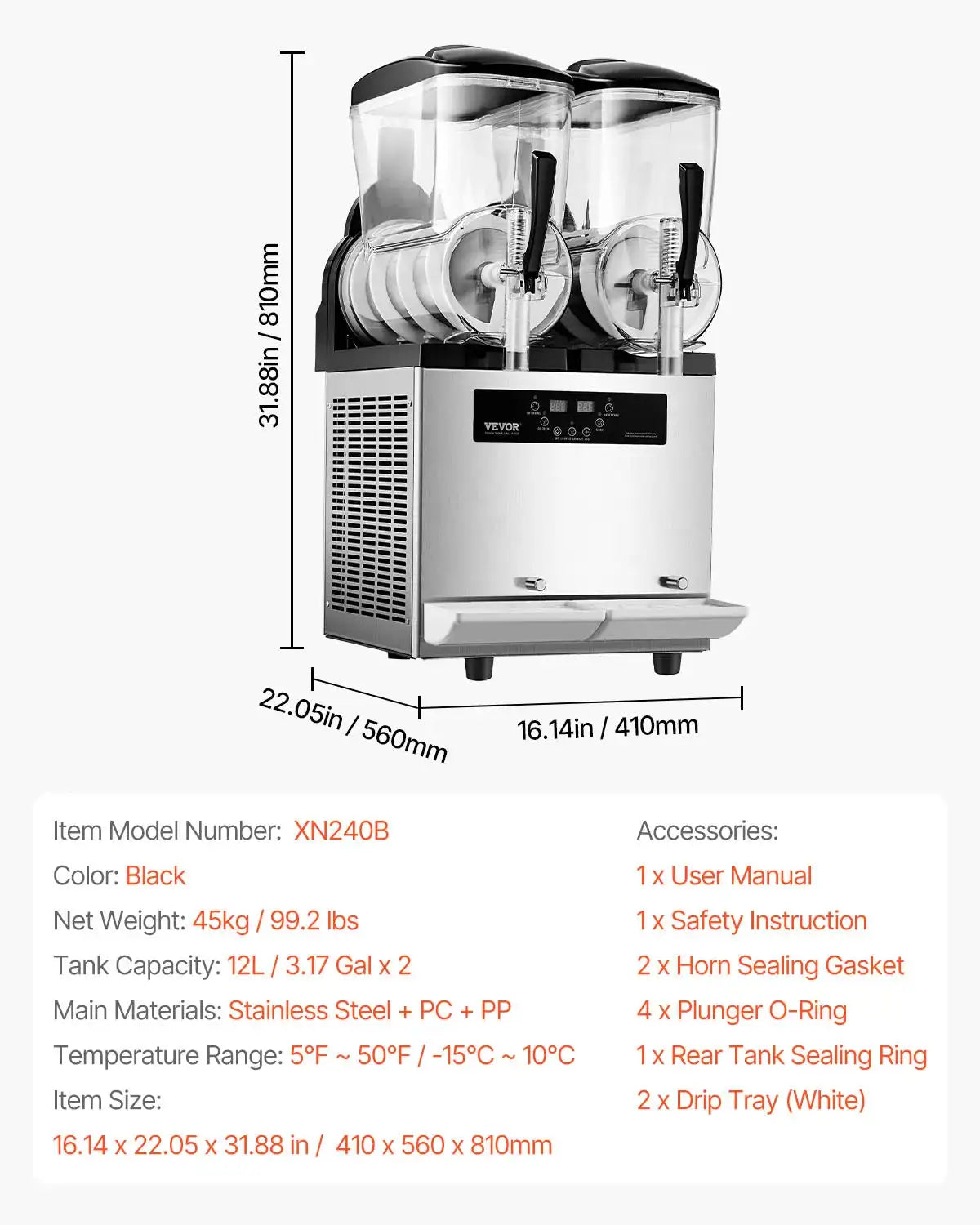Commercial Slushy Machine Stainless Steel Dual 12L Tanks 2x12L / United States