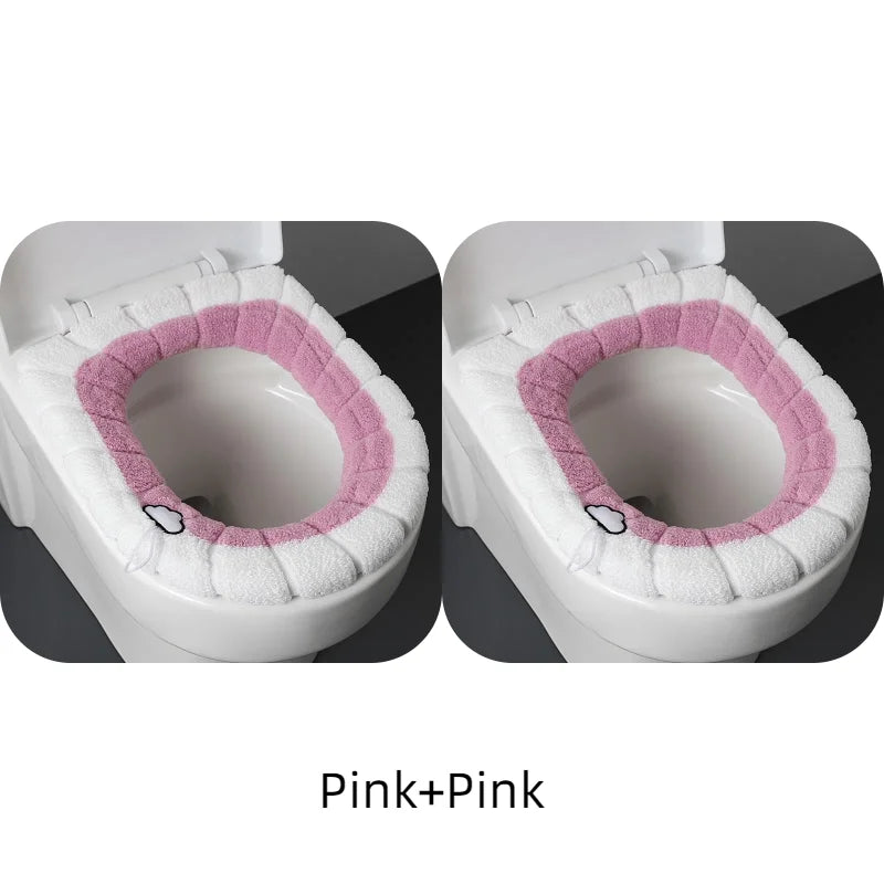 2856C Thickened Plush O-Type Warm Toilet Cushion &ndash; Cozy Pink 2PCS