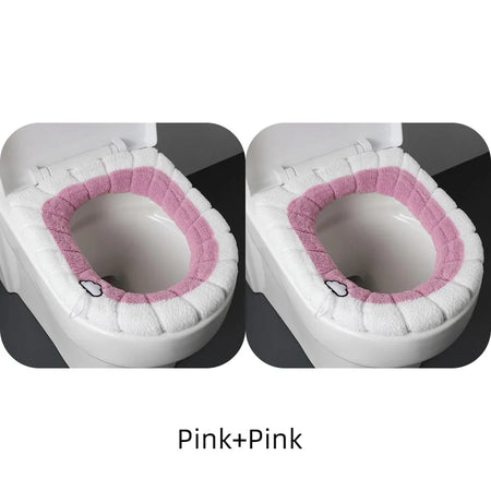 2856C Thickened Plush O-Type Warm Toilet Cushion &ndash; Cozy Pink 2PCS