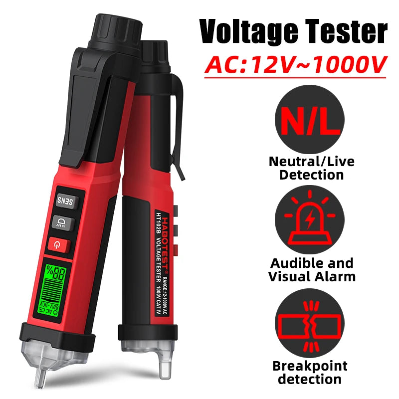 Bezkontaktní AC napěťový tester 12-1000V s LED svítilnou a zvukovým alarmem