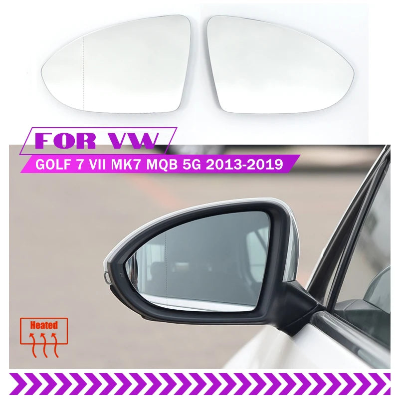 Apkures ārējais plaša leņķa spogulis stikls VW Golf 7 MK7