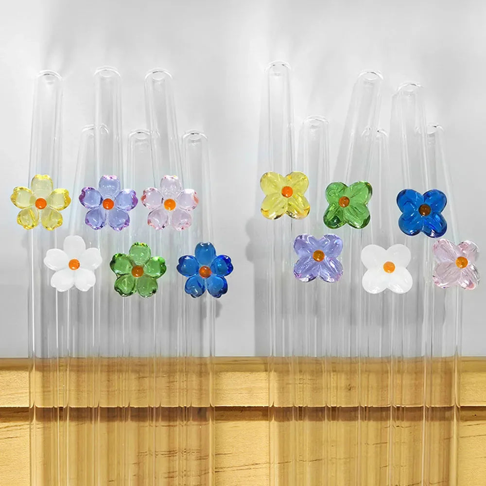 5Pcs Reusable Glass Straws &ndash; Eco-Friendly Flower Shape Design