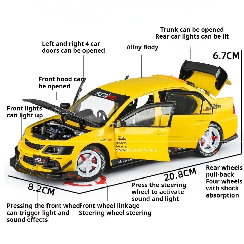 Model de mașină din metal diecast la scară 1:24 pentru Mitsubishi Lancer Evolution IX