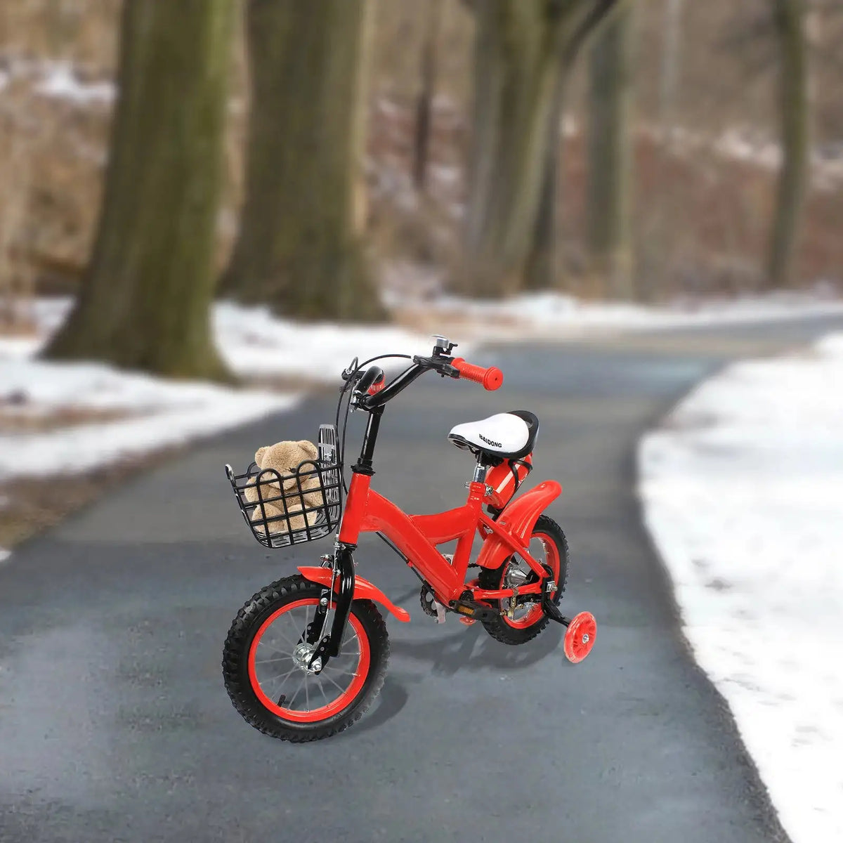 12 Inch Red Kids Bike &ndash; Adjustable Seat, Training Wheels