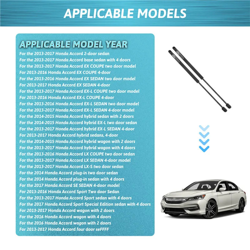 Priekinės varčios pakėlimo palaikymo strypai Honda Accord 2013-2017, 2 vnt. dujų spyruoklės, patvarus pakeitimas