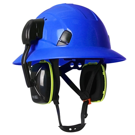 AQM0251 &ndash; CE Full Brim Safety Helmet With Earmuffs Plus Blue with earmuffs