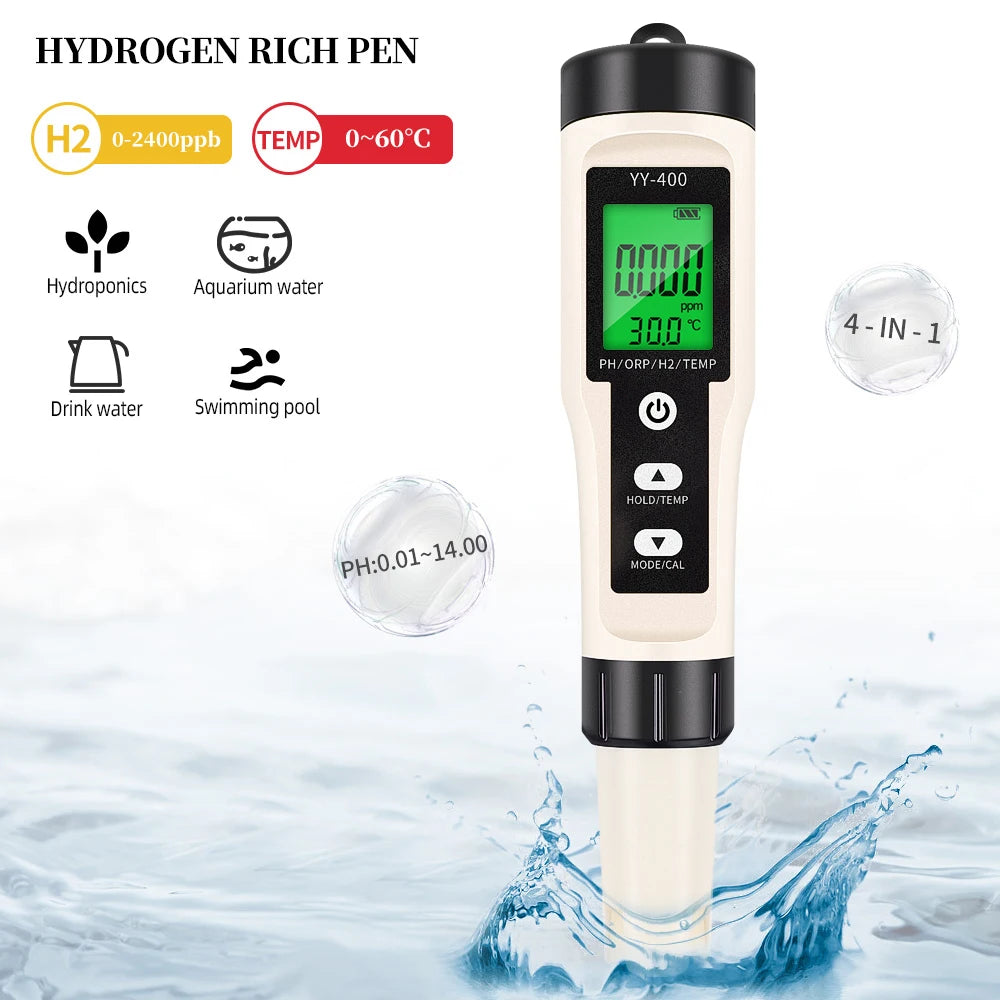 4/3/2 In 1 PH ORP H2 Meter Portable Pen &ndash; Water Purity Test