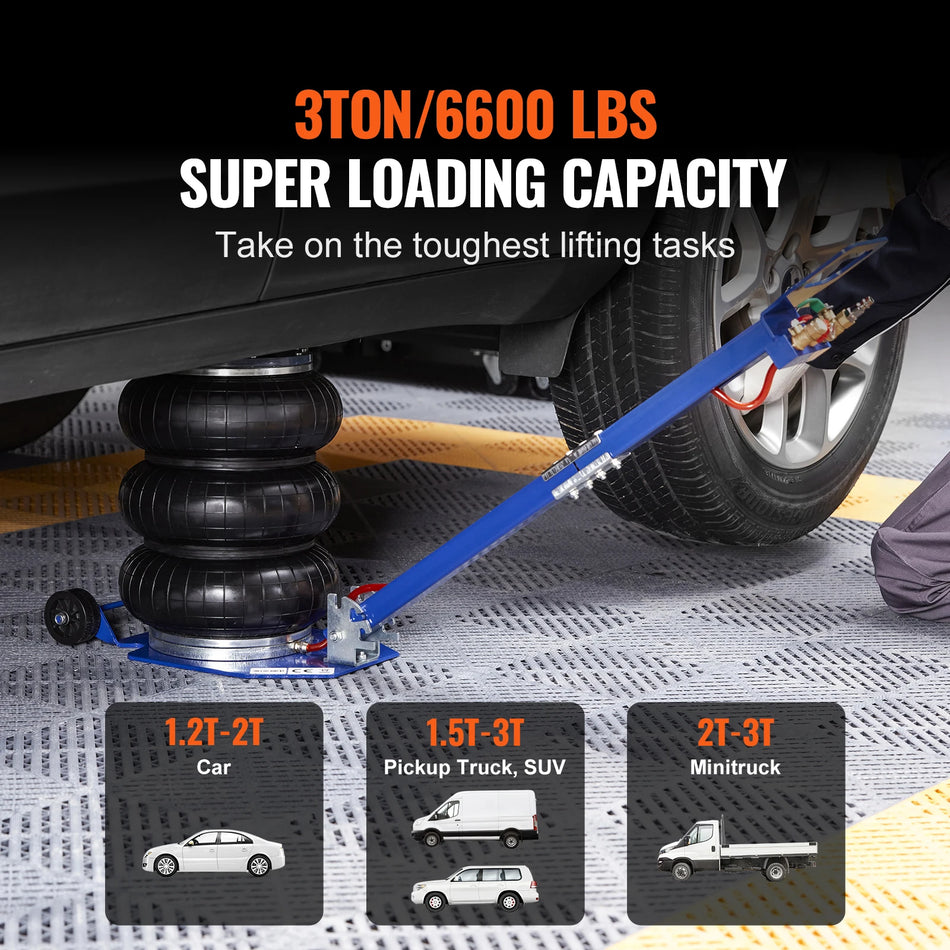 Gato Neumático para Coche de 3 a 5 Toneladas Triple Bolsa Elevación Rápida